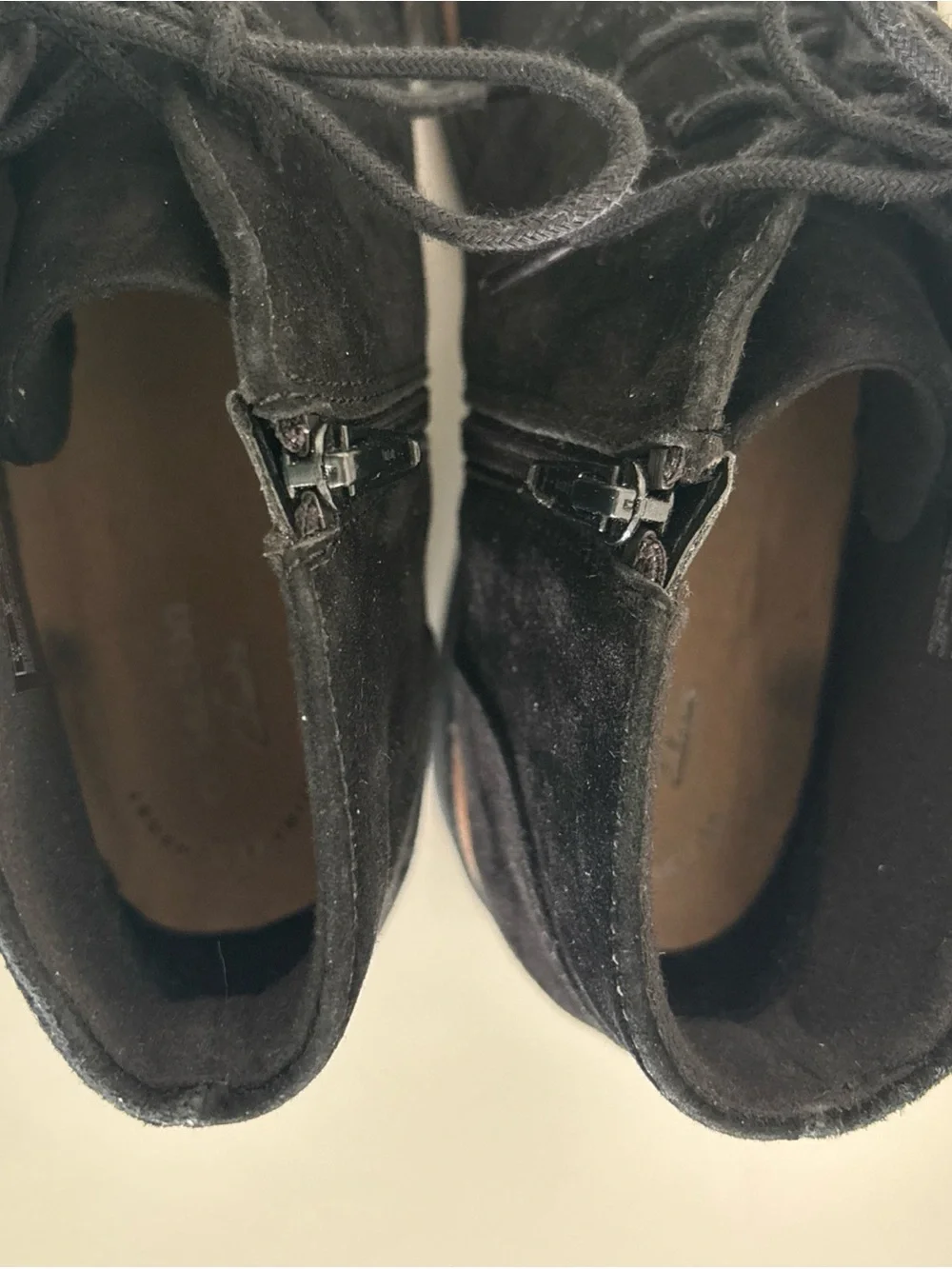 Clarks Black Suede Ankle Booties with Lace-Up Front